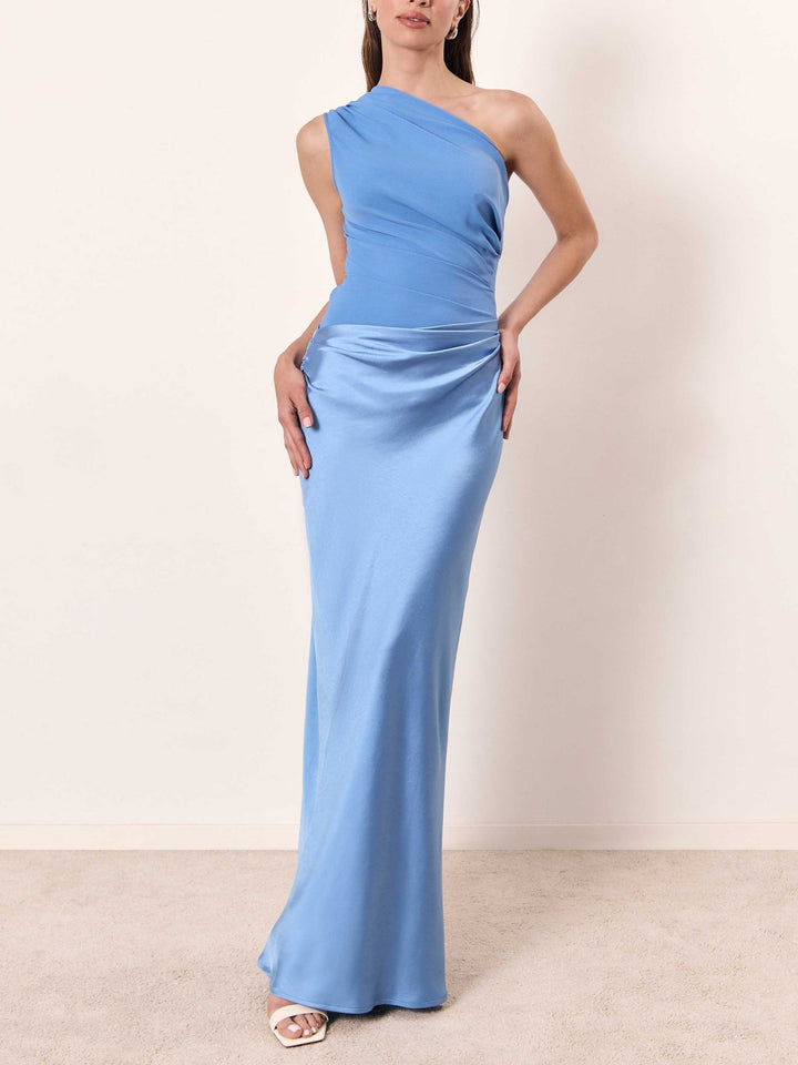 Elegant Pleated Party Maxi Dress | One Shoulder