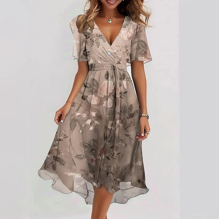 Women's Wrap Flutter Sleeve Elegant Midi Dress