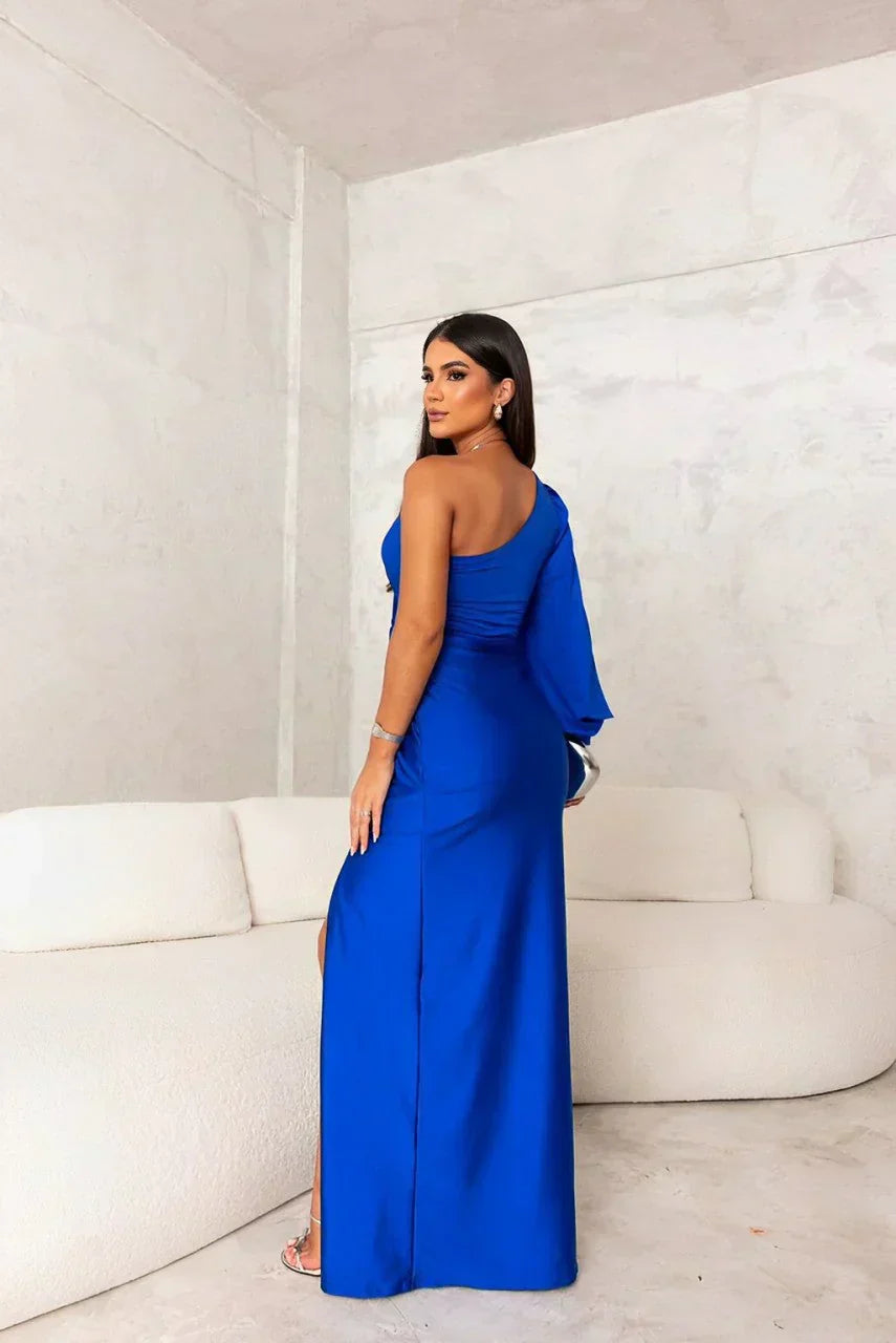 Women’s One-Shoulder Slit Evening Maxi Dress