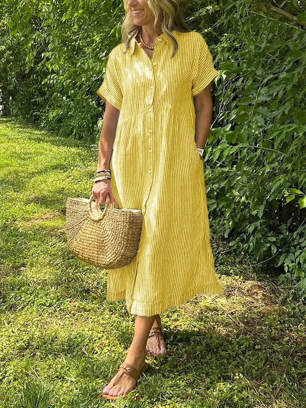 Women's Striped Shirt Midi Dress