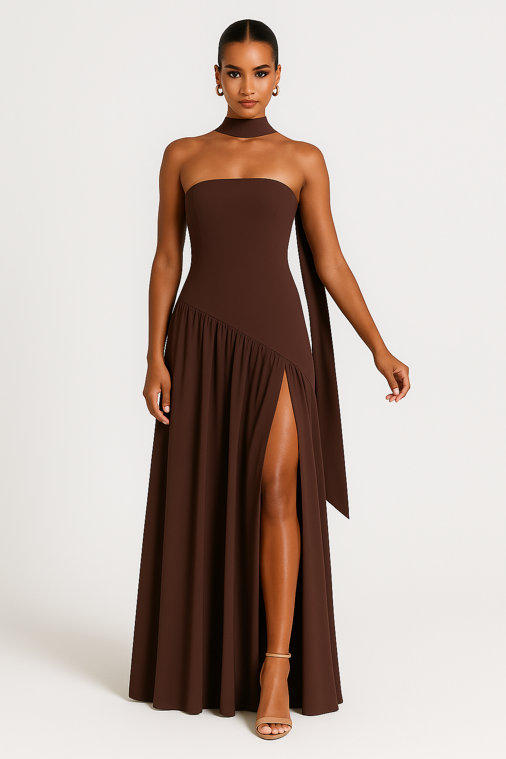 Women's Elegant Strapless Slit Maxi Dress