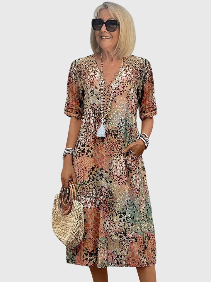 Elegant Floral V Neck Dress Women’s