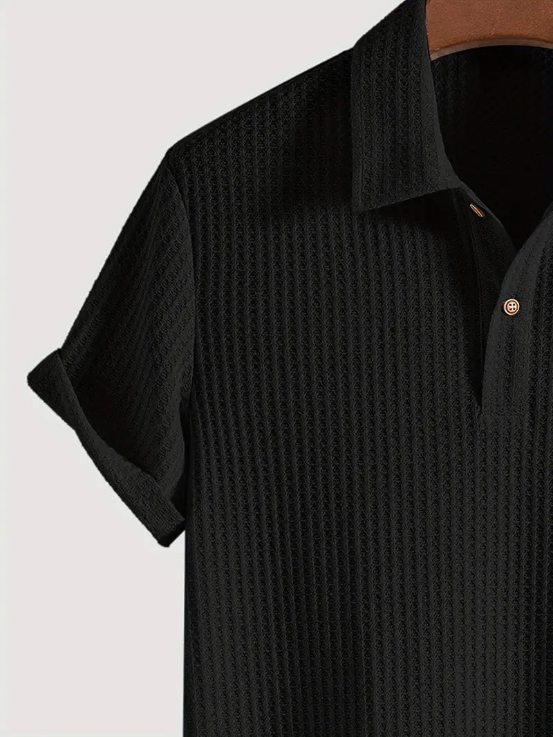 Casual Textured Short Sleeve Polo Shirt