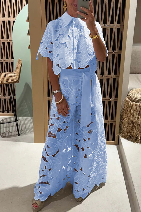 Women's Elegant Two Piece Lace Trouser Set