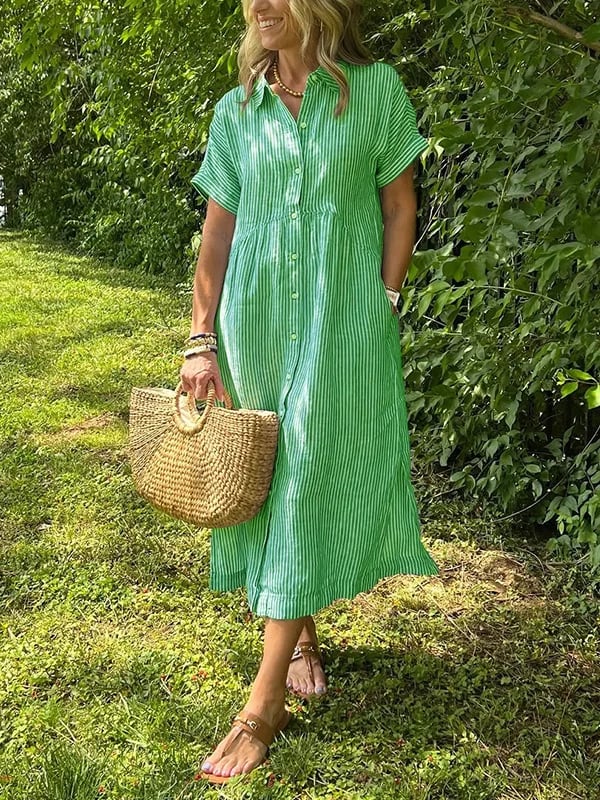 Women's Striped Shirt Midi Dress