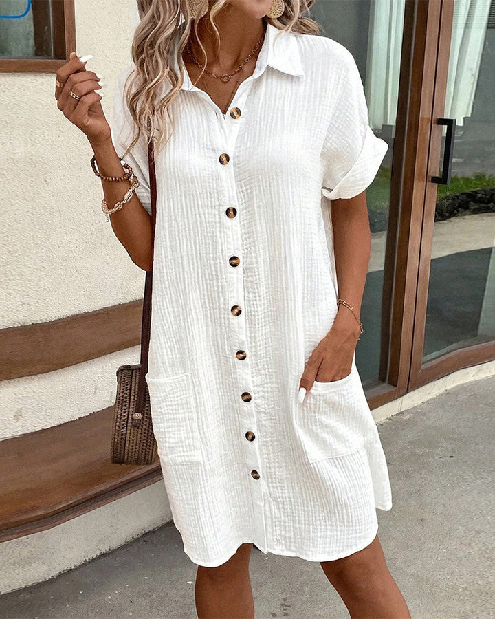 Summer Comfort Short Sleeve Shirt Dress