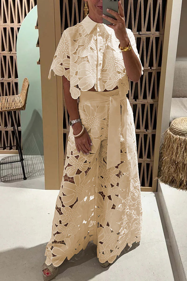Women's Elegant Two Piece Lace Trouser Set