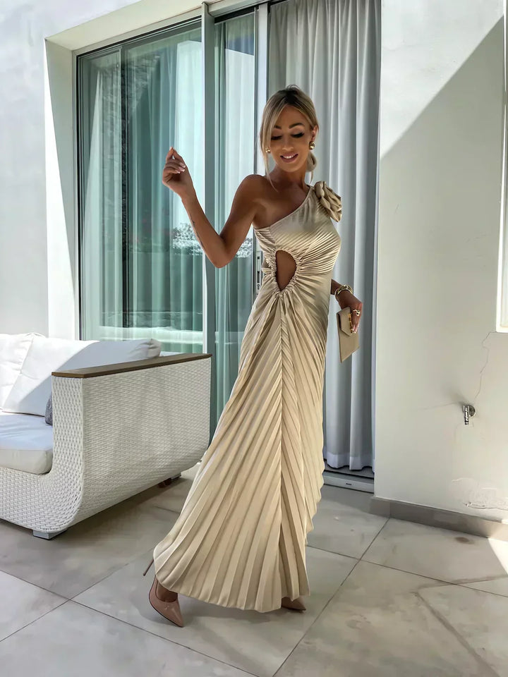 Women's One-Shoulder Pleated Midi Dress