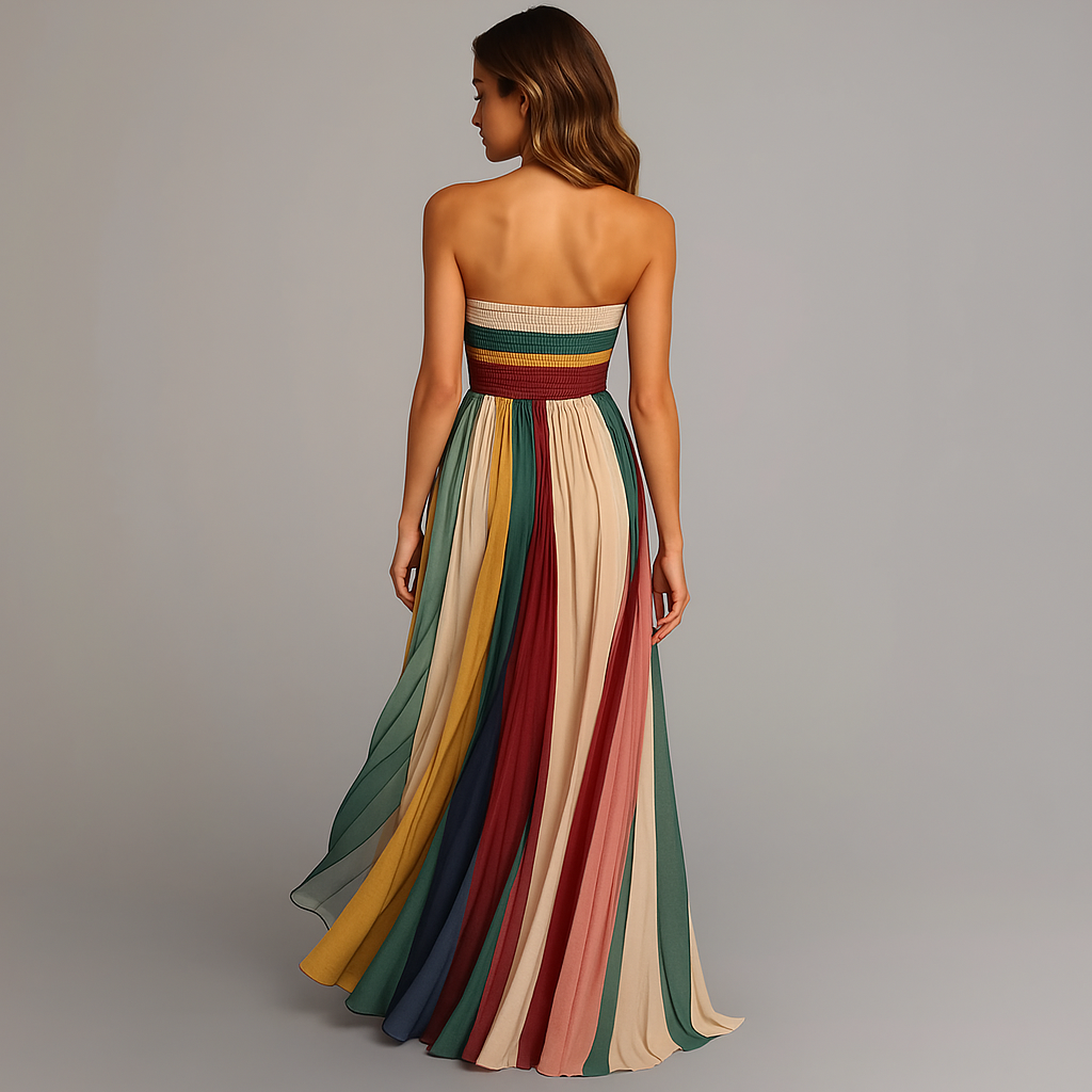 Women's Strapless Pleated Holiday Glam Maxi Dress