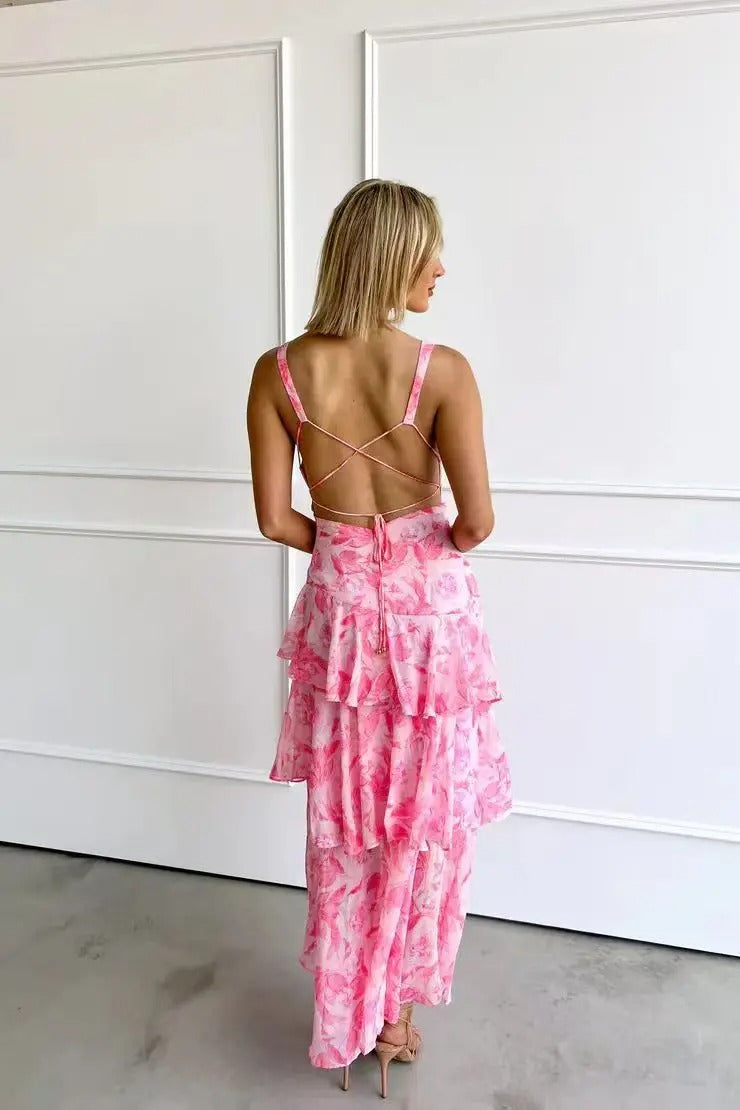 Women's Elegant Floral Tiered Maxi Dress