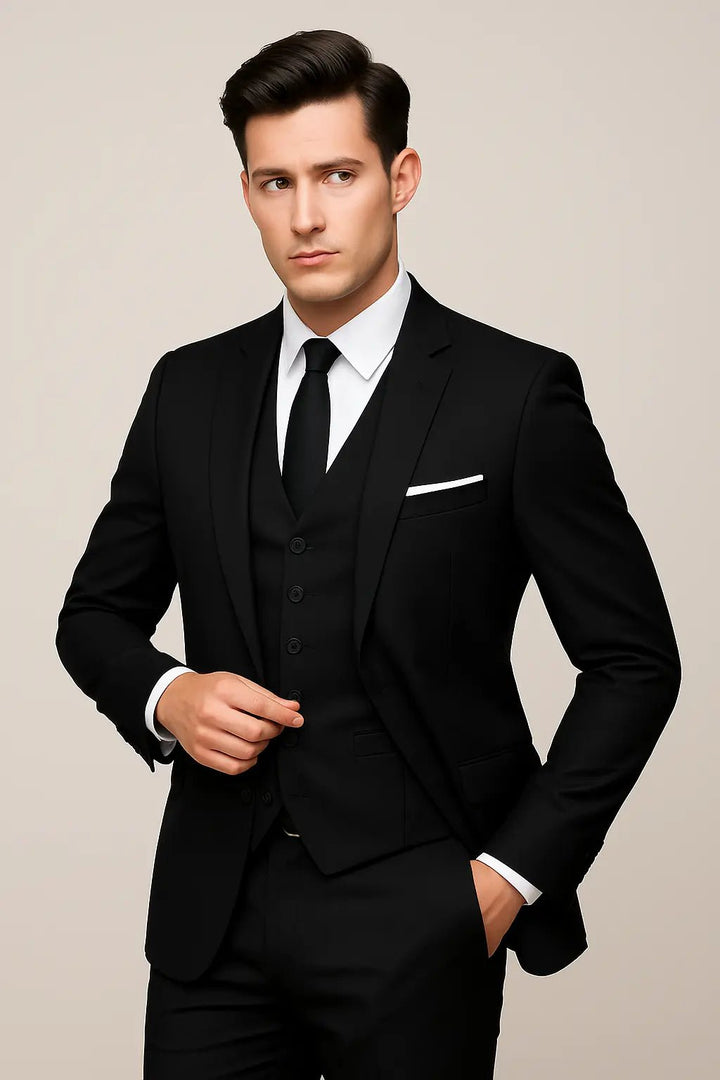 Men's 3-Piece Suit | Single Breasted Slim Fit Formal Set Detail