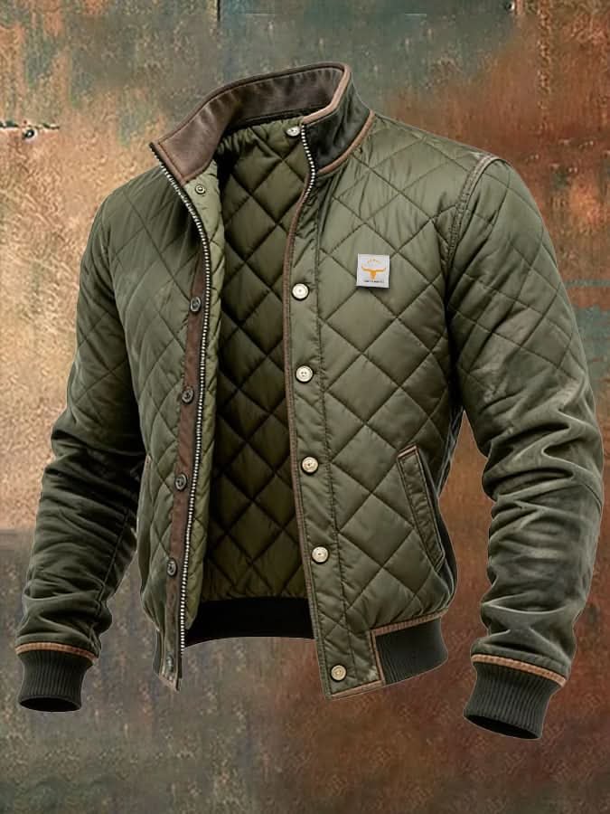 Men's Aged Leather Trim Quilted Jacket Hero