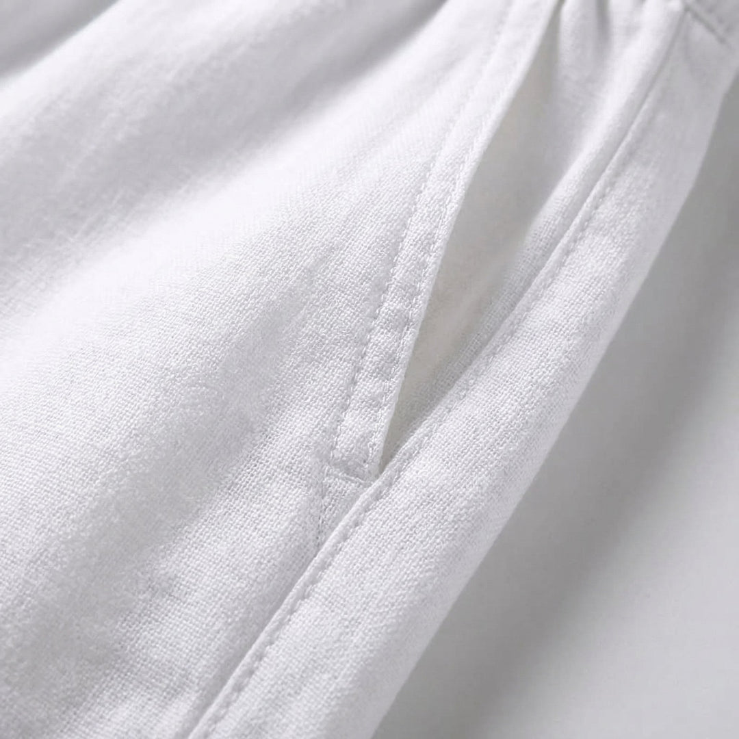 Men's Airy Linen Trousers with Rope Drawstring Angle