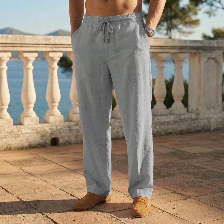 Men's Airy Linen Trousers with Rope Drawstring Close Up