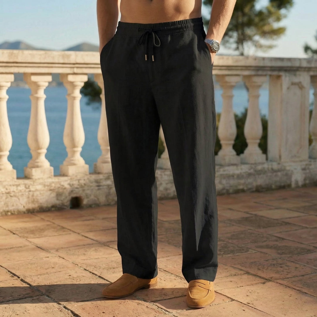 Men's Airy Linen Trousers with Rope Drawstring Side