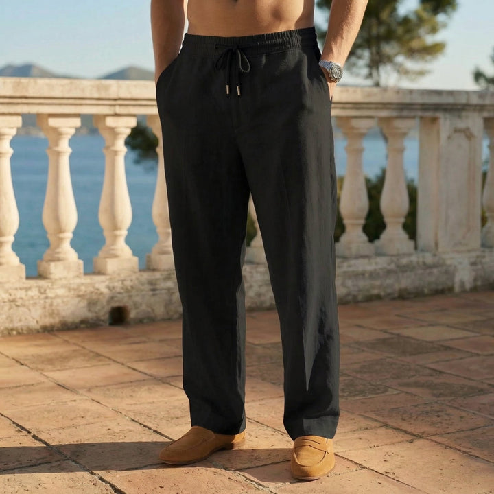 Men's Airy Linen Trousers with Rope Drawstring Side