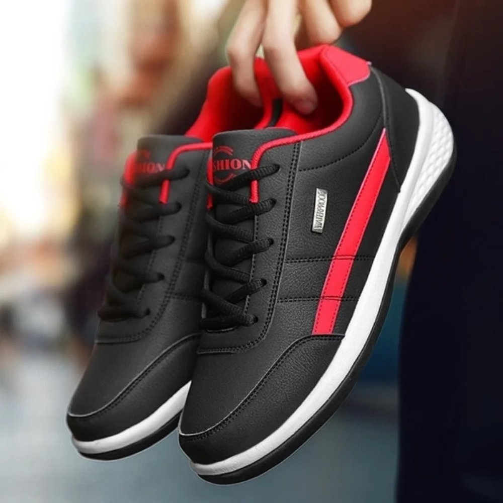 Men's Balance Leather Sneakers | Orthopedic Stripe Detail Fit Close Up