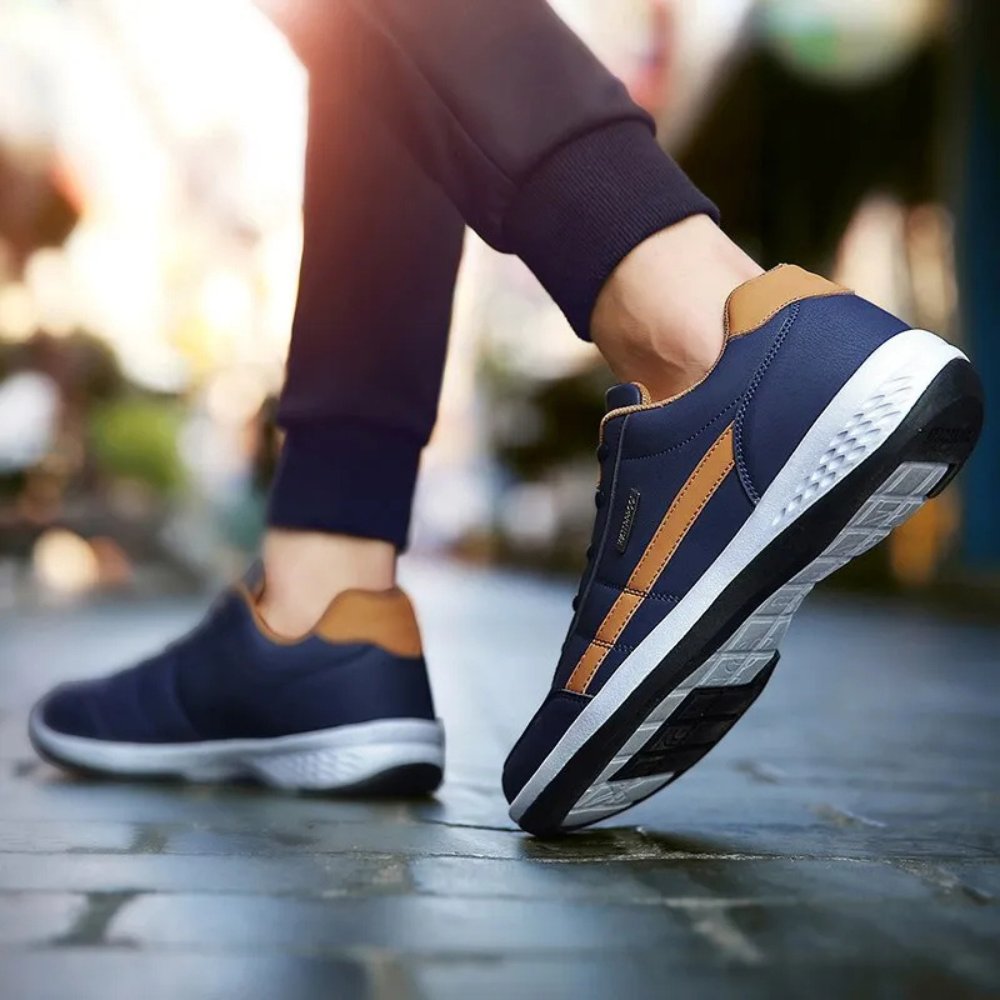 Men's Balance Leather Sneakers | Orthopedic Stripe Detail Fit Lifestyle
