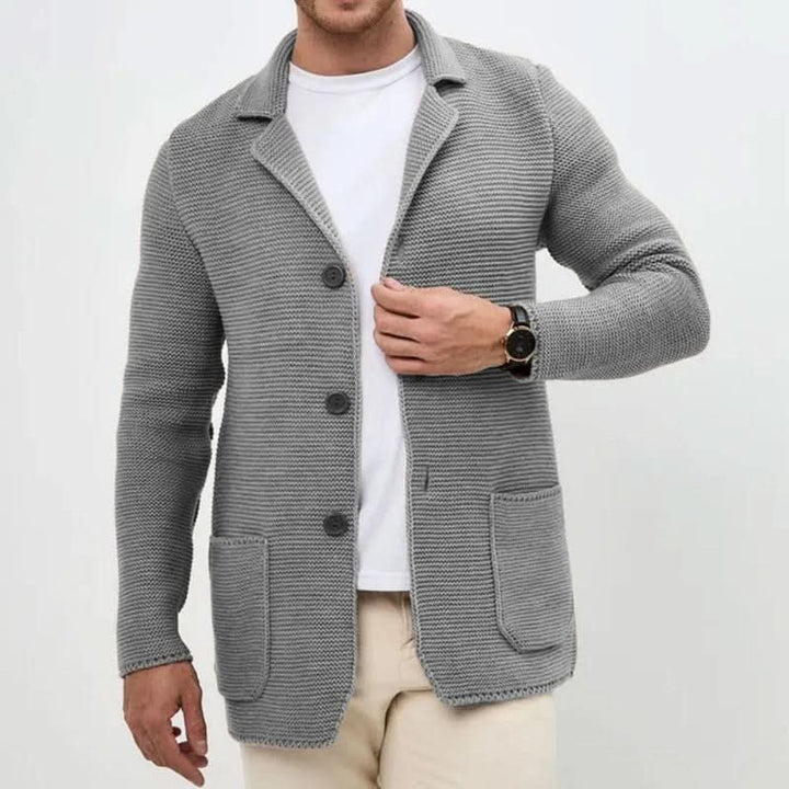 Men's Blazer Style Knitwear Cardigan | Slim Fit Button Front Angle