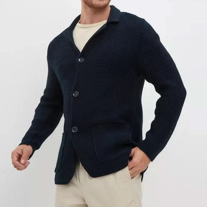 Men's Blazer Style Knitwear Cardigan | Slim Fit Button Front Back