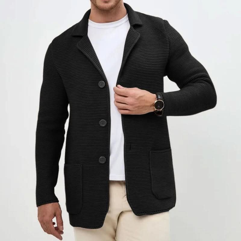 Men's Blazer Style Knitwear Cardigan | Slim Fit Button Front Close Up