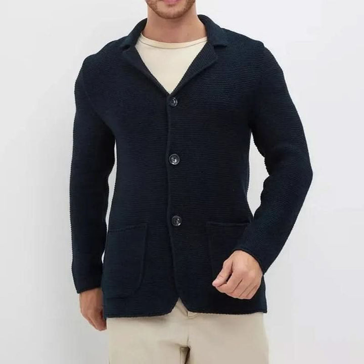 Men's Blazer Style Knitwear Cardigan | Slim Fit Button Front Side