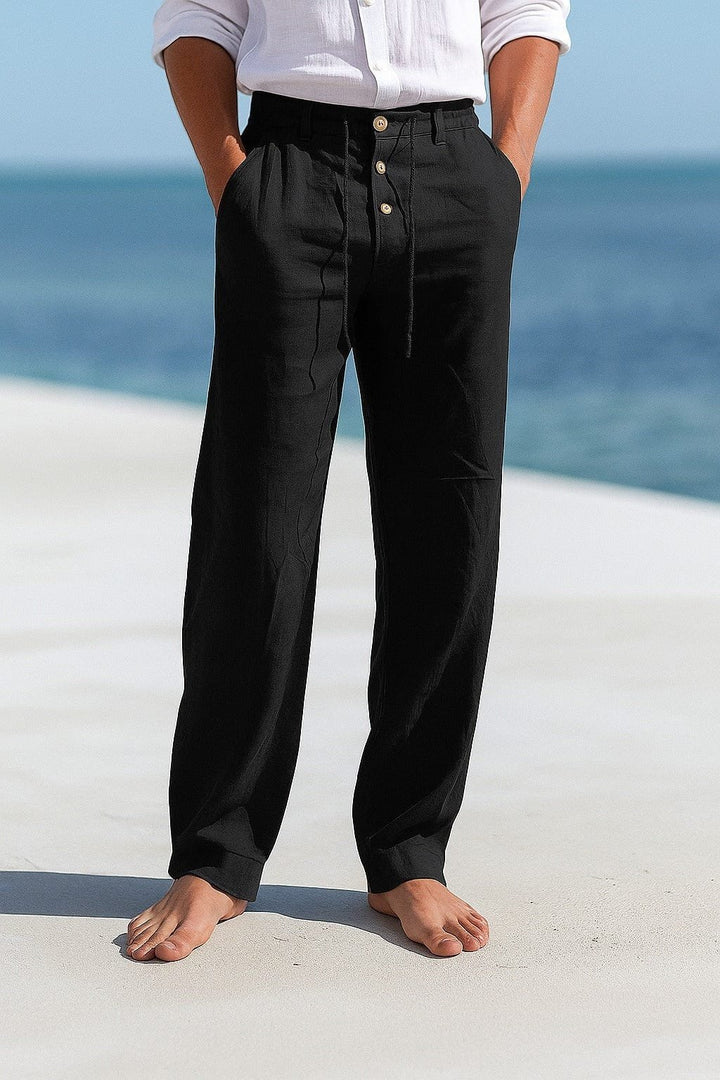 Men's Breathable Linen Trousers | Triple Button Placket Fit Back