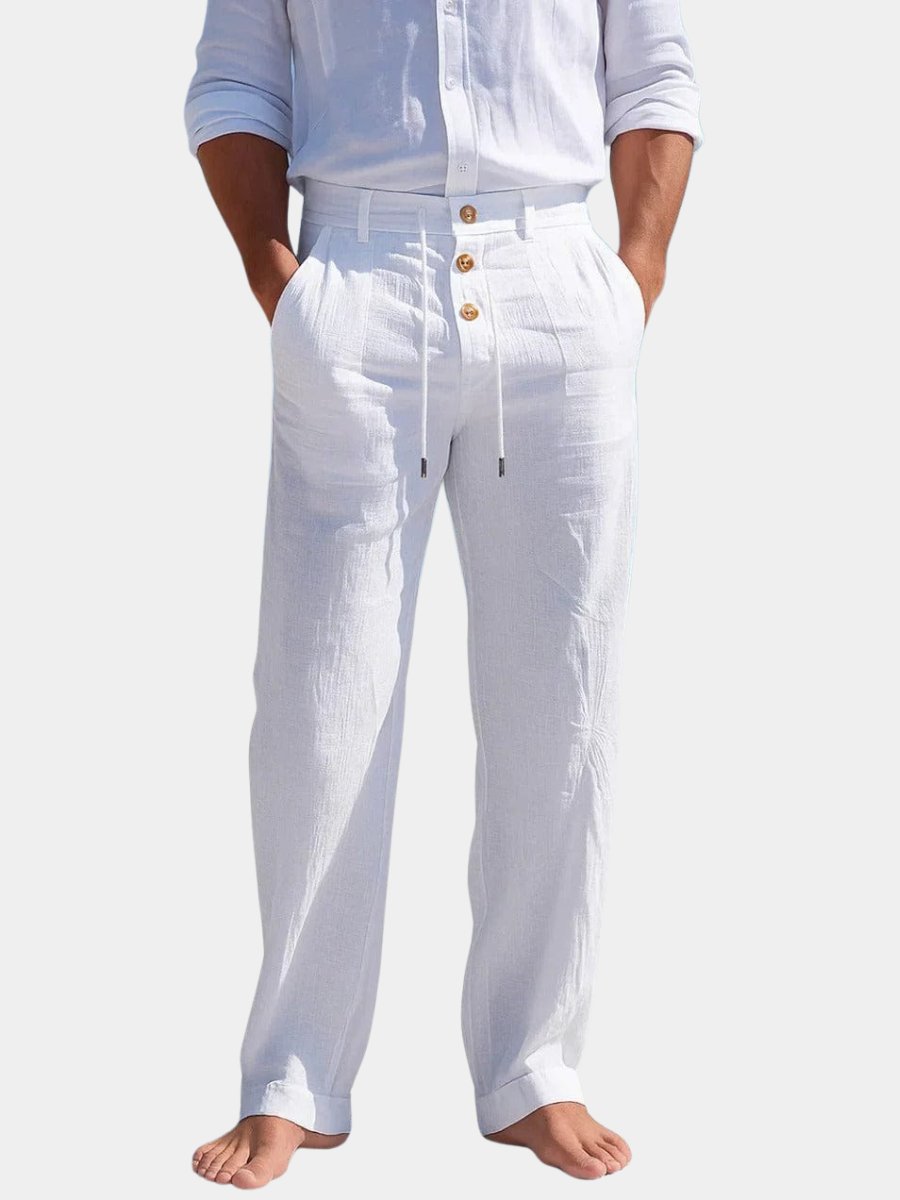 Men's Breathable Linen Trousers | Triple Button Placket Fit Hero