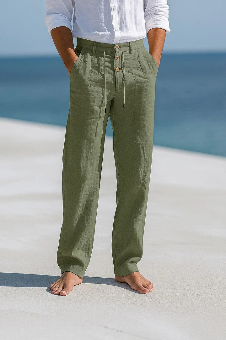 Men's Breathable Linen Trousers | Triple Button Placket Fit Lifestyle