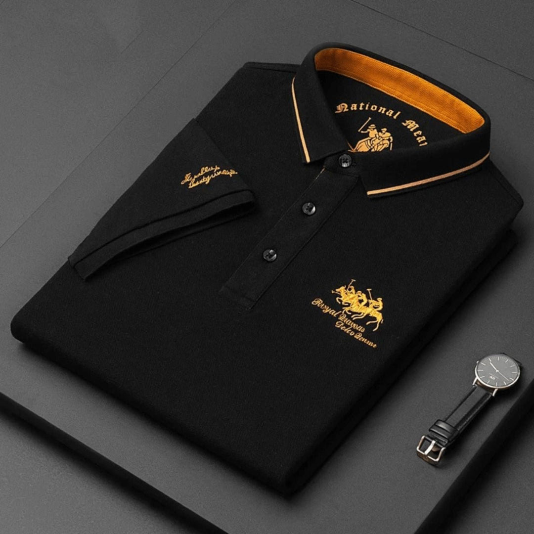 Men's Breathable Polo Shirt with Gold Contrast Collar Detail