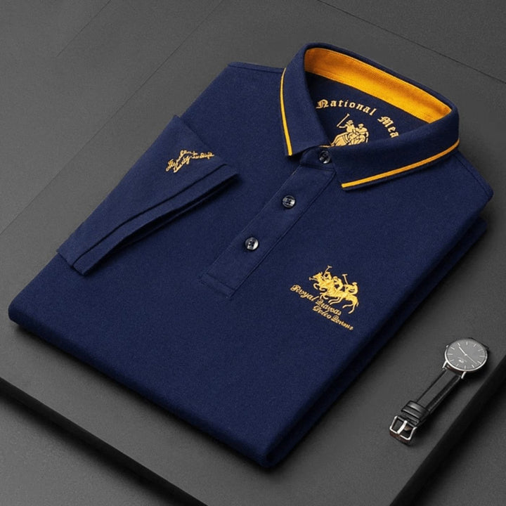 Men's Breathable Polo Shirt with Gold Contrast Collar Front