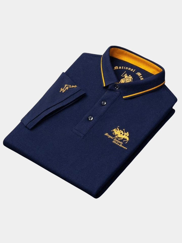 Men's Breathable Polo Shirt with Gold Contrast Collar Hero