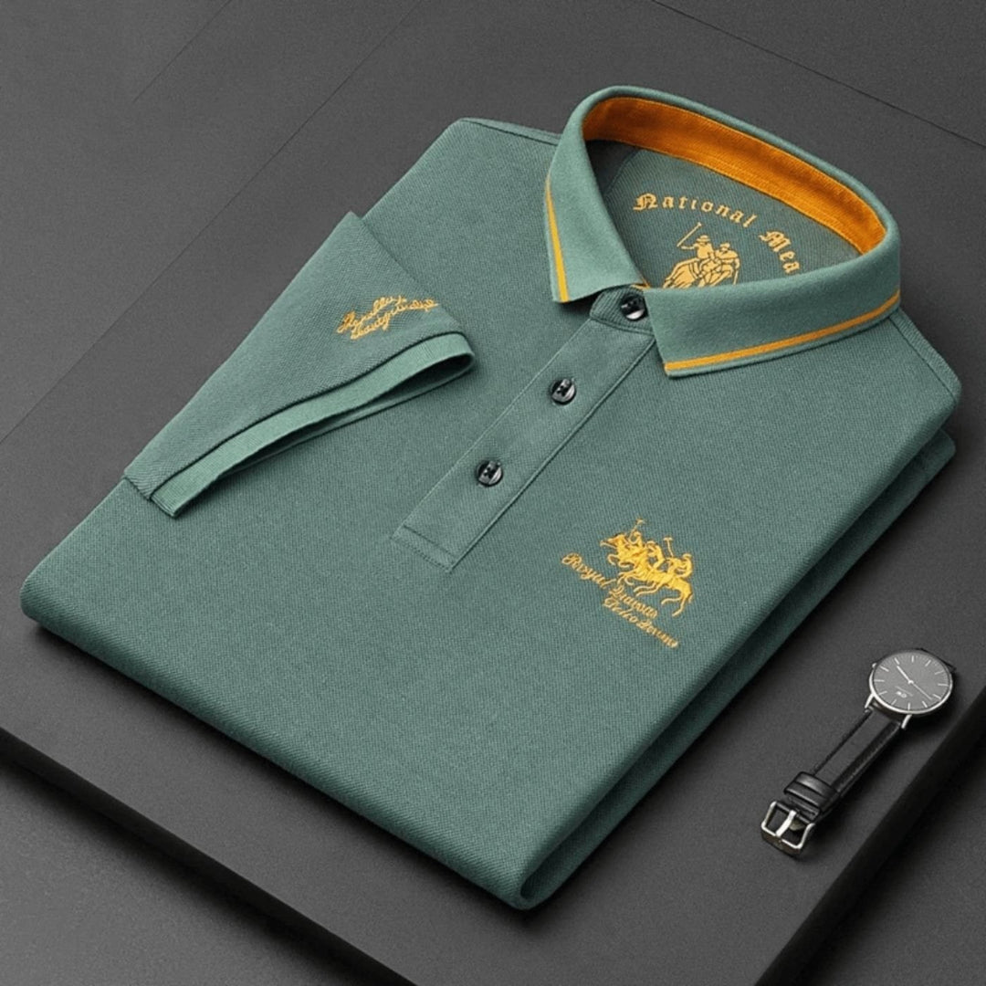 Men's Breathable Polo Shirt with Gold Contrast Collar Lifestyle