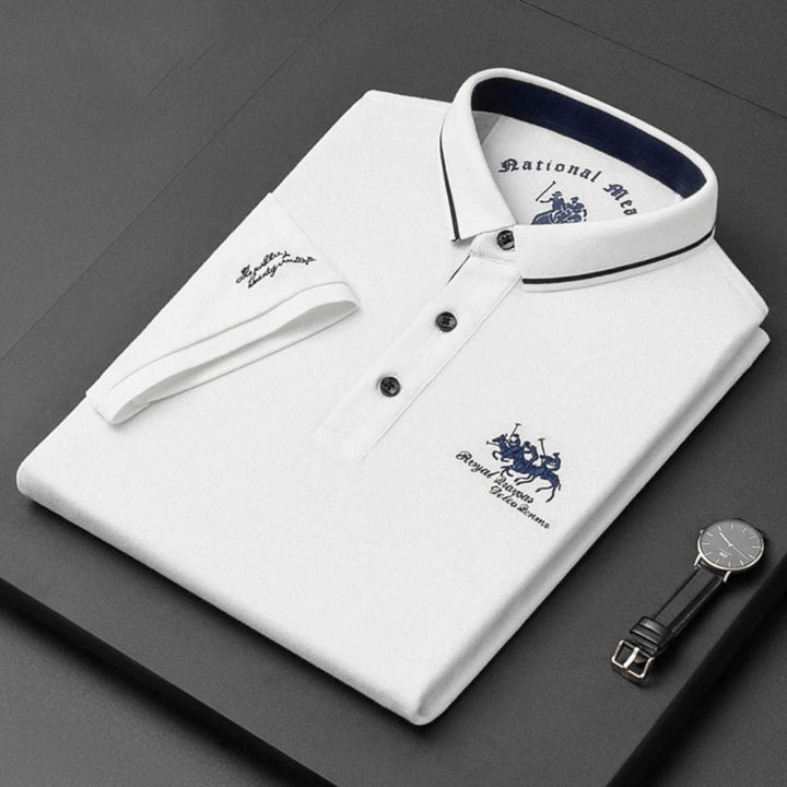 Men's Breathable Polo Shirt with Gold Contrast Collar Side