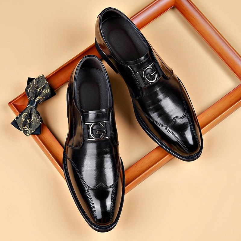 Men's Buckle Detail Loafers Dress Shoes Close Up