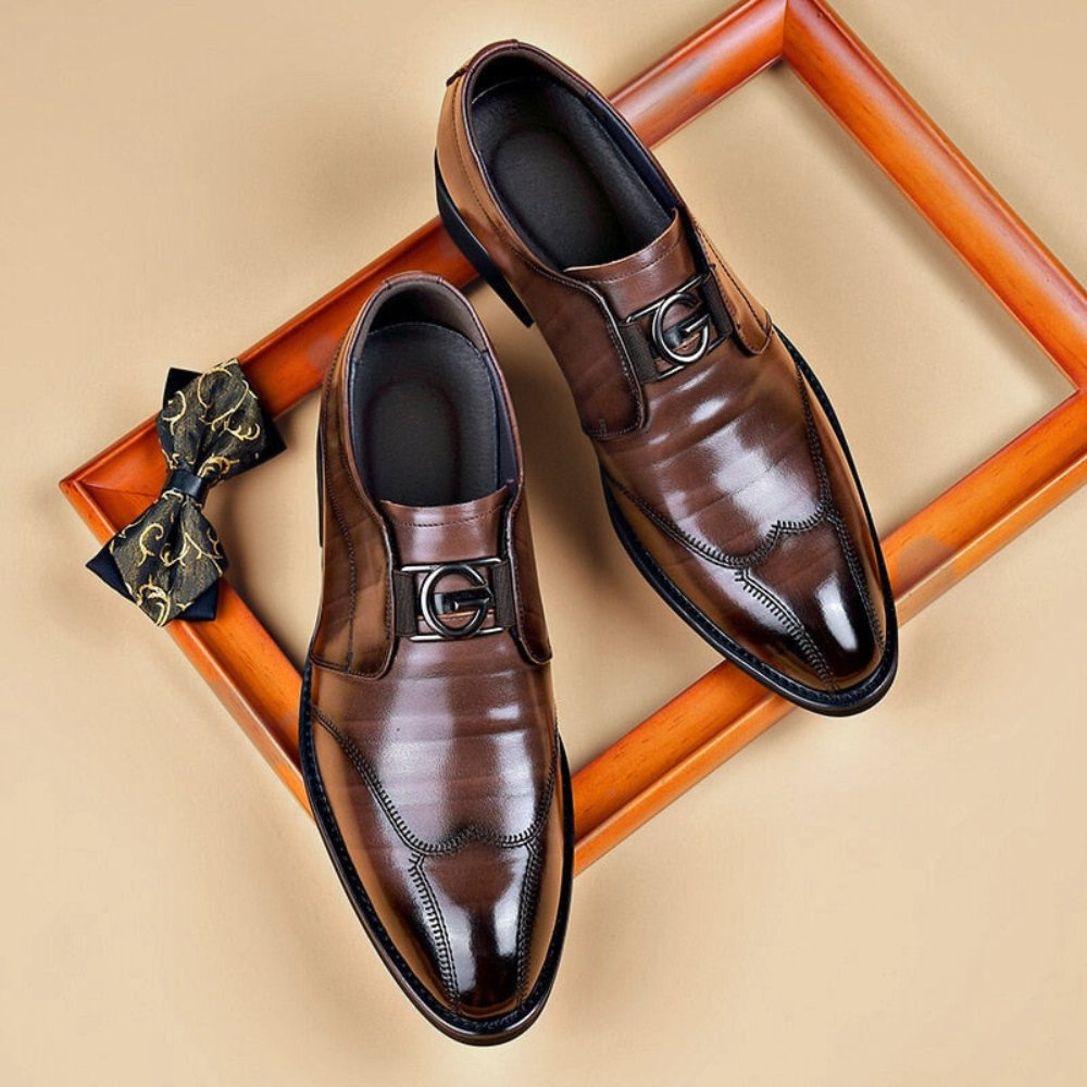 Men's Buckle Detail Loafers Dress Shoes Detail