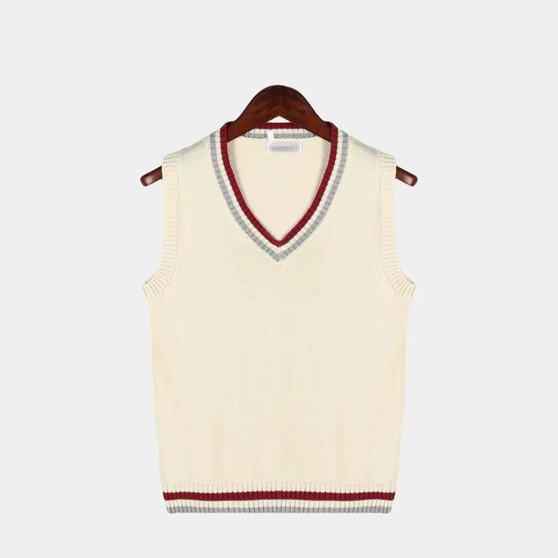 Men's Cable Knit Sweater Vest | V Neck with Ribbed Trim Detail