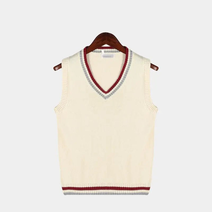 Men's Cable Knit Sweater Vest | V Neck with Ribbed Trim Detail