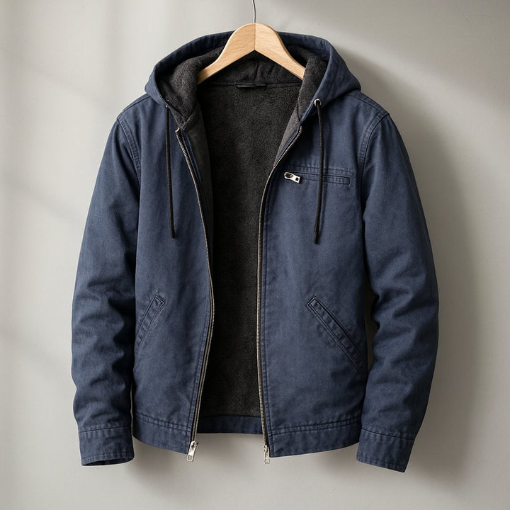 Men's Canvas Sherpa Lined Jacket | Hooded Workwear Warmth Detail