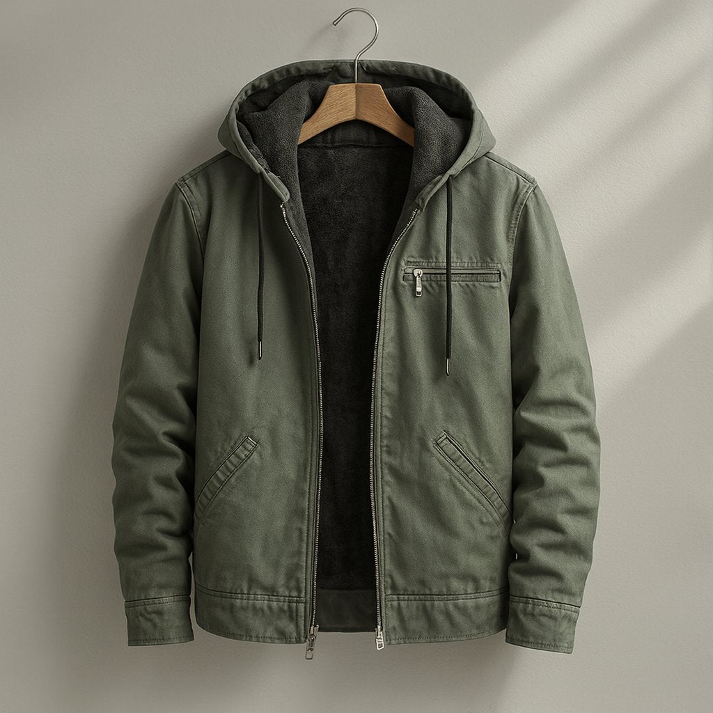 Men's Canvas Sherpa Lined Jacket | Hooded Workwear Warmth Front