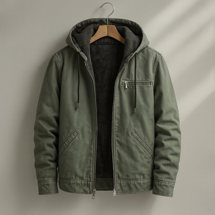 Men's Canvas Sherpa Lined Jacket | Hooded Workwear Warmth Front