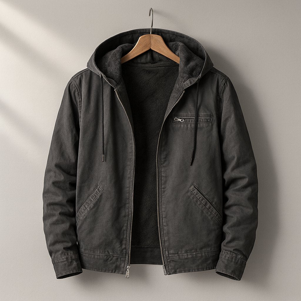 Men's Canvas Sherpa Lined Jacket | Hooded Workwear Warmth Side