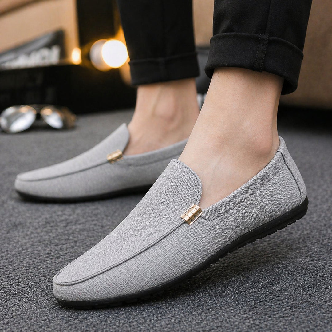 Men's Canvas Slip-On Loafers | Gold Bar Trim Detail Alternate