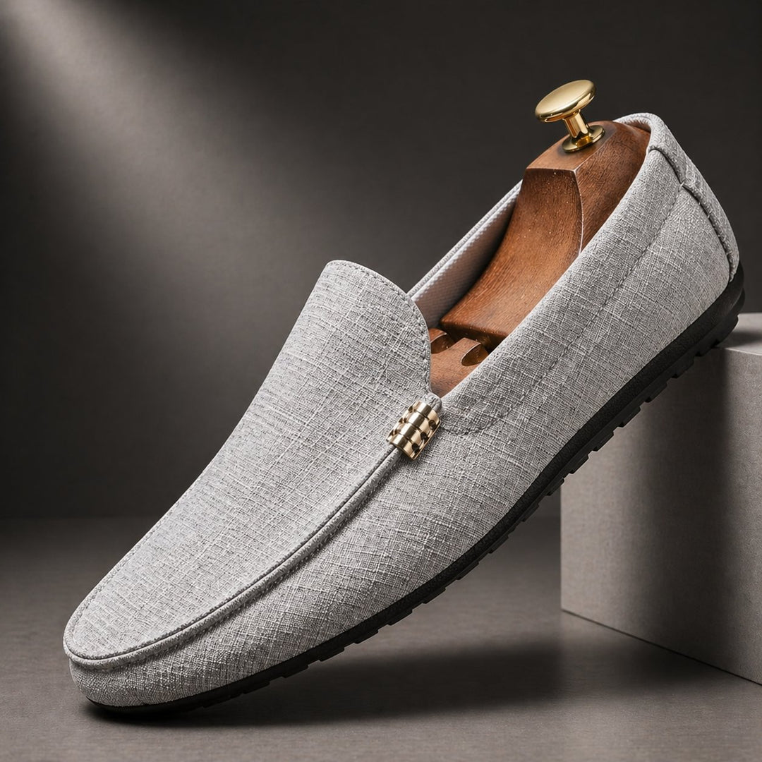 Men's Canvas Slip-On Loafers | Gold Bar Trim Detail Detail