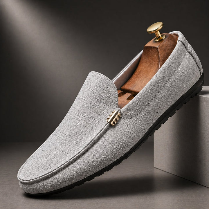 Men's Canvas Slip-On Loafers | Gold Bar Trim Detail Detail