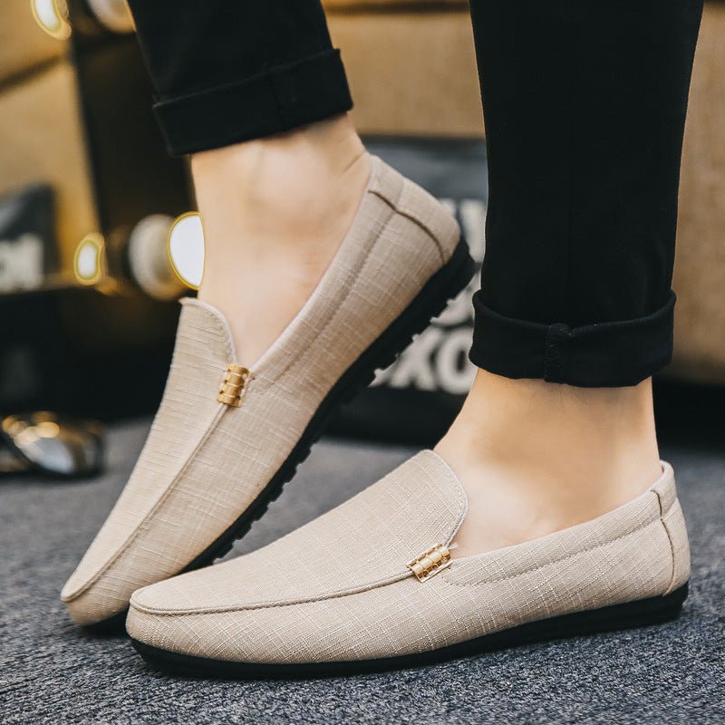 Men's Canvas Slip-On Loafers | Gold Bar Trim Detail Side