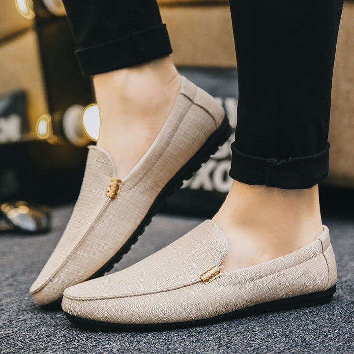 Men's Canvas Slip-On Loafers | Gold Bar Trim Detail Side