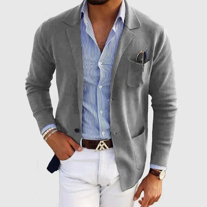 Men's Casual Knit Blazer with Patch Pockets Front