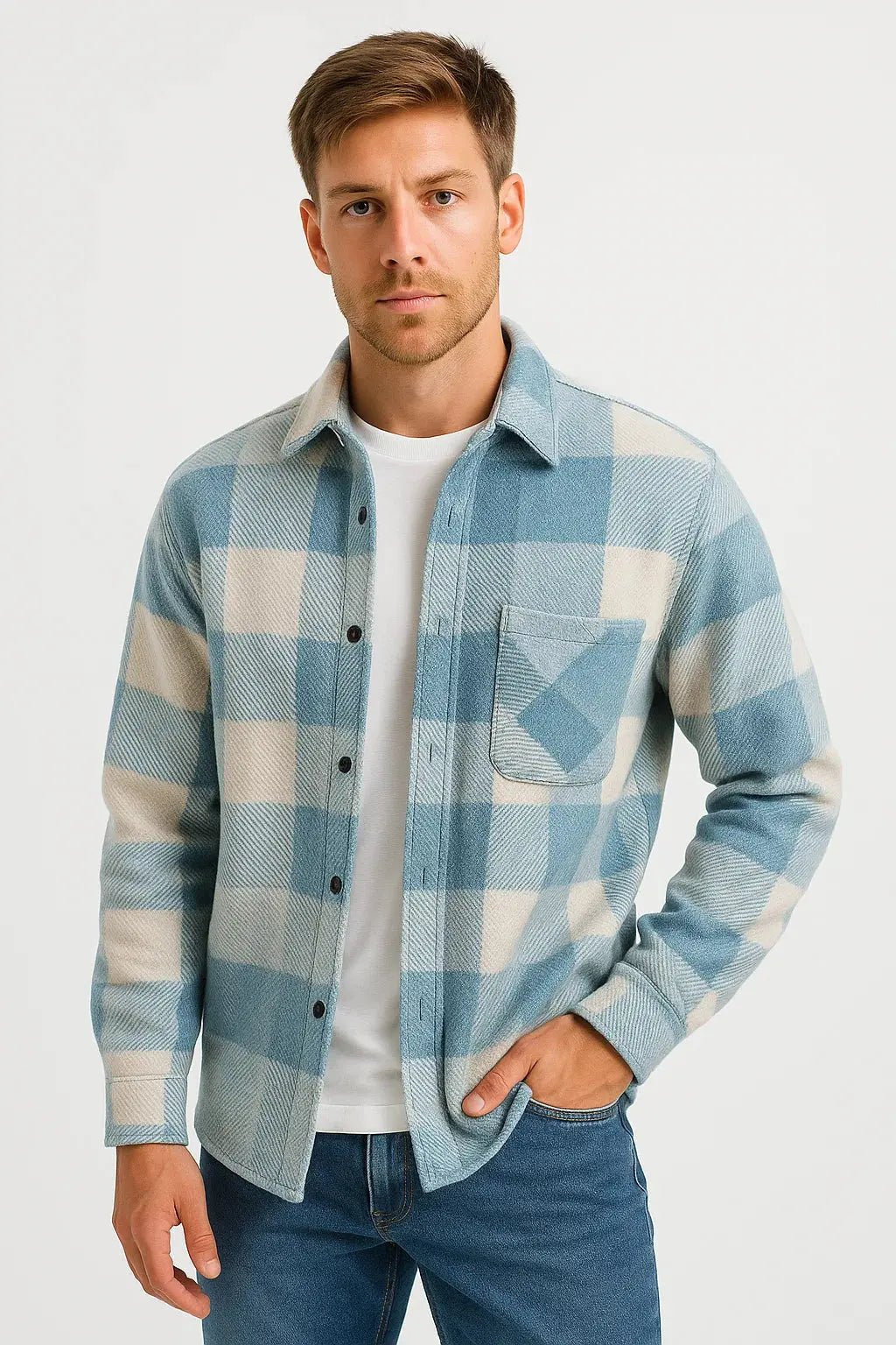 Men's Checkered Long Sleeve Shirt | Relaxed Fit with Dual Chest Pockets Back