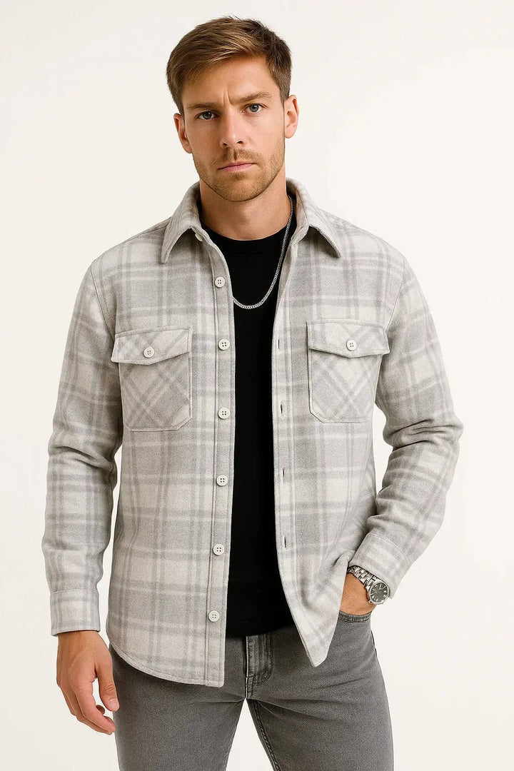 Men's Checkered Long Sleeve Shirt | Relaxed Fit with Dual Chest Pockets Hero